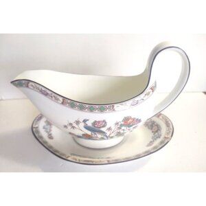 WEDGWOOD Kutani Crane Bone China Gravy Boat & Underplate, Like New